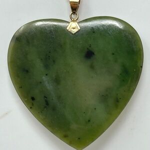 HUGE natural nephrite/jade14k gold heart 2 3/8"pendant green stone new zealand